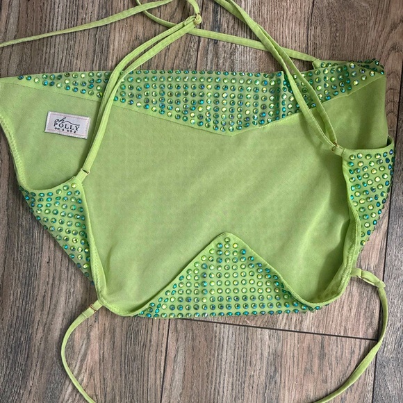 OH POLLY size 2 (S) Light Green Rhinestone Embellished Top great for going out🪩 - Picture 3 of 5